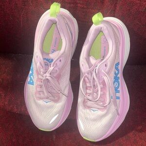 Hoka Pink and White Athletic Sneakers
